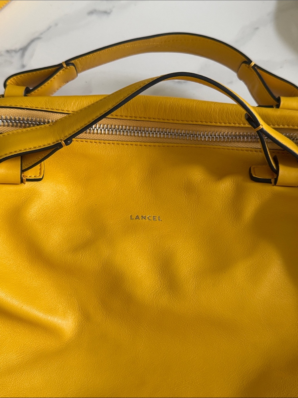 Lancel Yellow Leather Tote Bag with Dual Handles